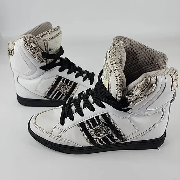 Coogi CW1247 High-Top Sneakers White Black Snakeskin Logo Crest Size 6 - Picture 4 of 10